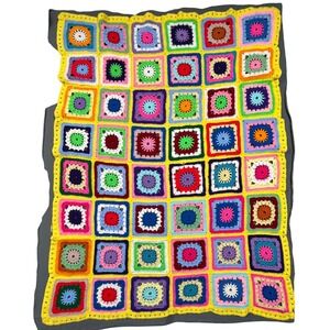 Vintage‎ Granny Square Crochet Afghan Throw Blanket Colorful Handmade